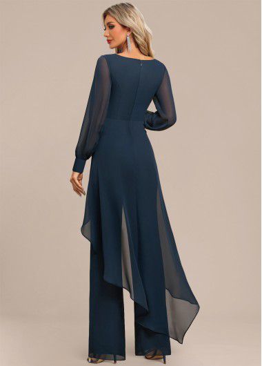 Modlily Peacock Blue Patchwork Long Scoop Neck Jumpsuit - XXL