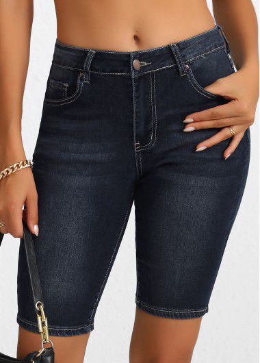 Modlily Black Button Regular High Waisted Denim Shorts - M