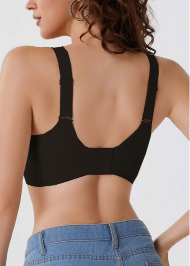Modlily Sexy Babydoll Lingerie Chemises Black Push-up Seamless V Neck Bra - L