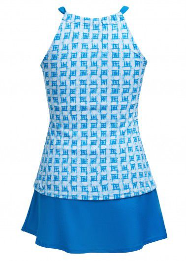 Modlily Cut Out Mid Waisted Geometric Print Tankini Set - XXL