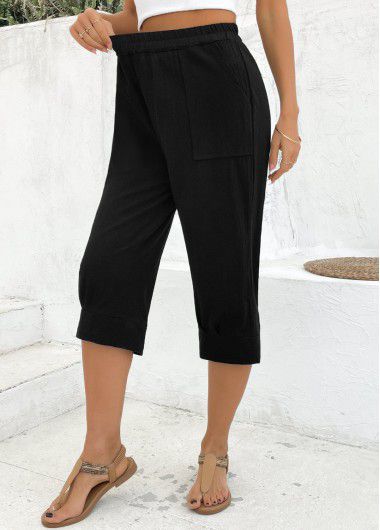 Modlily Black Straight Leg Elastic Waist High Waisted Pants - 3XL