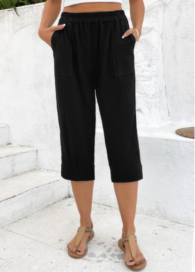 Modlily Black Straight Leg Elastic Waist High Waisted Pants - 3XL