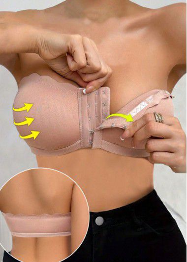 Modlily Sexy Babydoll Lingerie Chemises Light Pink Push Up Bandeau Bra - L