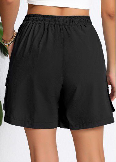 Modlily Black Pocket Elastic Waist High Waisted Shorts - L