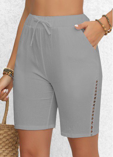 Modlily Light Grey Patchwork Regular Elastic Waist High Waisted Shorts - L