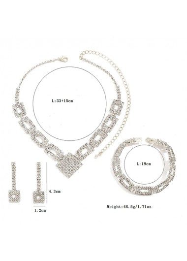 Modlily Silvery White Rhinestone Copper Necklace and Bracelet Set - One Size