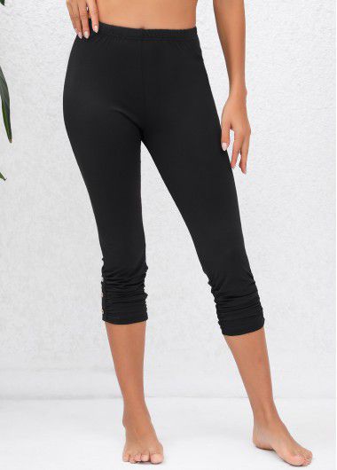 Modlily Ruched Black High Waisted Capri Elastic Waist Leggings - 2XL