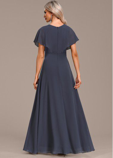 Modlily Dark Grey Split Maxi Short Sleeve V Neck Dress - XXL