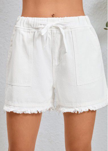 Modlily White Double Side Pockets Regular Elastic Waist Shorts - M