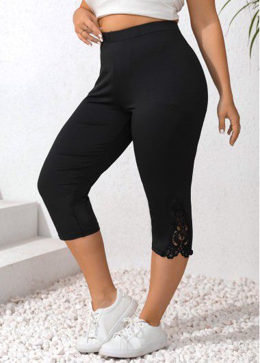 Modlily Black Patchwork Plus Size Skinny Elastic Waist Leggings - XL