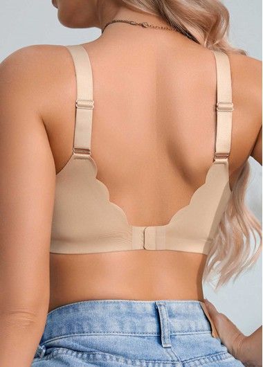 Modlily Sexy Babydoll Lingerie Chemises Skin Color Seamless V Neck Bra - XL