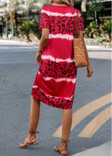 Modlily Hot Pink Leopard Short Sleeve Dress - XL