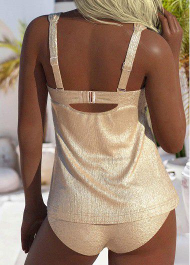 Modlily Hot Stamping Champagne Wide Strap Tankini Set - XXL