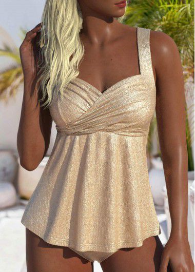 Modlily Hot Stamping Champagne Wide Strap Tankini Set - XXL