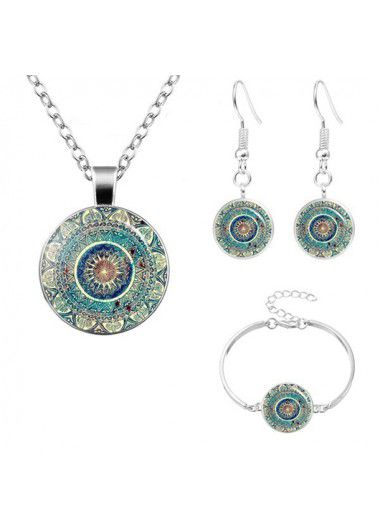 Modlily Turquoise Round Alloy Necklace and Bracelet Set - One Size