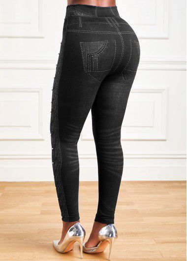 Modlily Black High Waisted Ankle Length Elastic Waist Leggings - M
