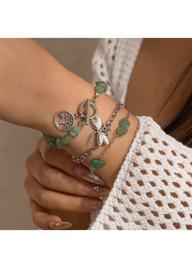 Modlily Light Green Alloy Dragonfly Bracelets Set - One Size