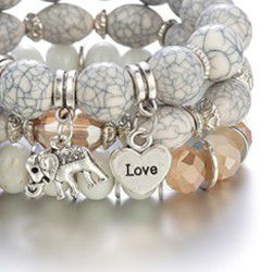 Modlily Layered Elephant Design Acrylic Detail Bracelet Set - One Size