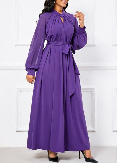 Modlily Purple Criss Cross Belted Long Sleeve Maxi Dress - XXL