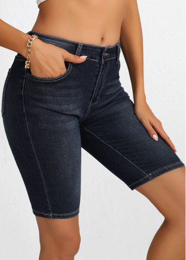 Modlily Black Button Regular High Waisted Denim Shorts - S