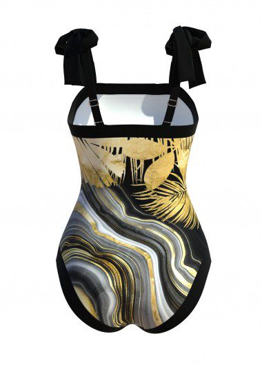 Modlily Marble Print Black One Piece Swimwear - S