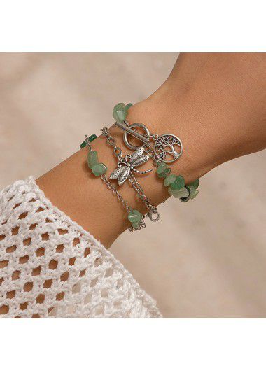 Modlily Light Green Alloy Dragonfly Bracelets Set - One Size