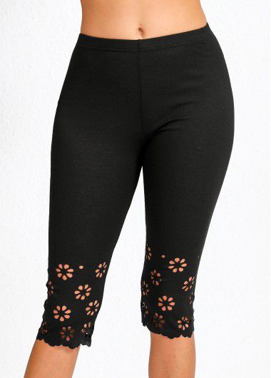 Modlily Black Mid Waisted Capri Elastic Waist Leggings - 2XL