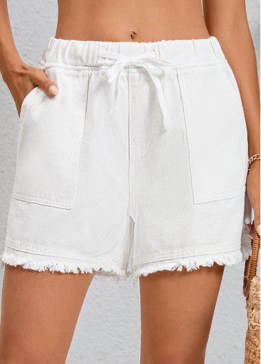 Modlily White Double Side Pockets Regular Elastic Waist Shorts - M