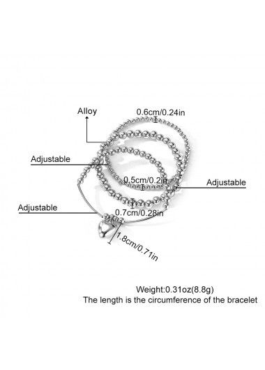 Modlily Silver Heart Alloy Beaded Bracelet Set - One Size