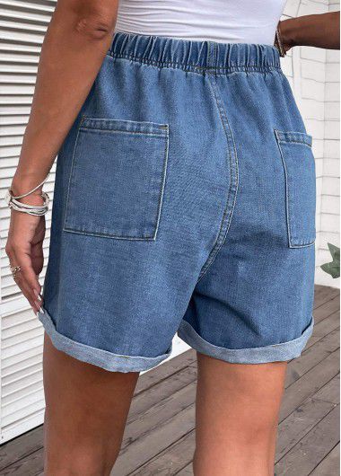 Modlily Pocket High Waisted Drawastring Denim Shorts - L