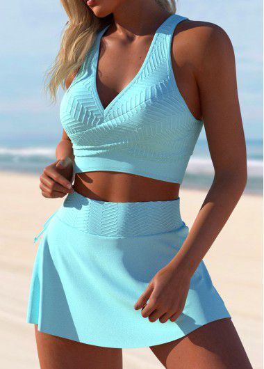 Modlily Criss Cross Side Split Light Blue Bikini Set - XL