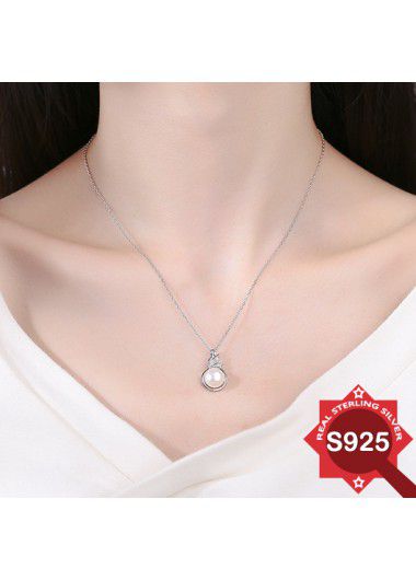 Modlily Silvery White Pearl 925 Silver Necklace - One Size