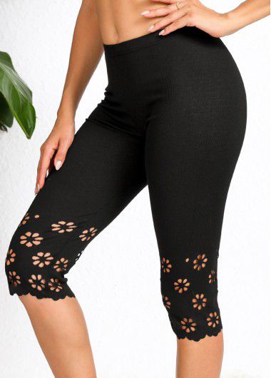 Modlily Black Mid Waisted Capri Elastic Waist Leggings - S