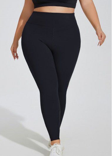 Modlily Black Plus Size Skinny Elastic Waist High Waisted Leggings - 3XL