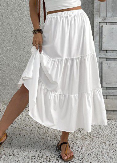 Modlily White A Line Elastic Waist Skirt - L