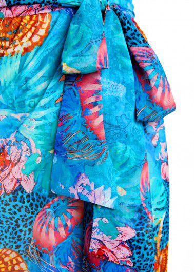 Modlily Bowknot Marine Life Print Cyan Cover Up - L