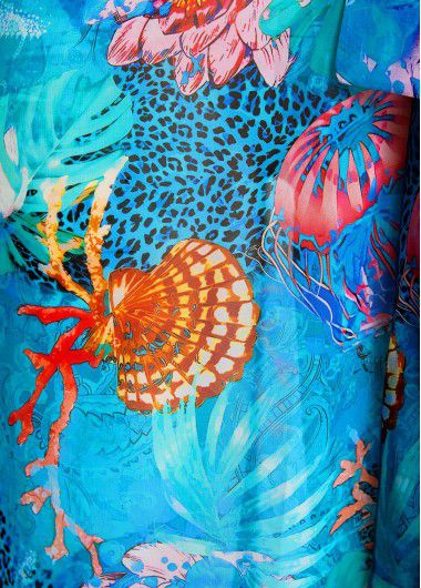 Modlily Bowknot Marine Life Print Cyan Cover Up - L