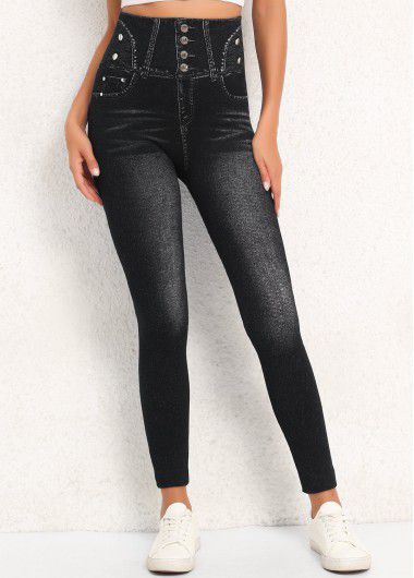 Modlily Black High Waisted Ankle Length Elastic Waist Leggings - L