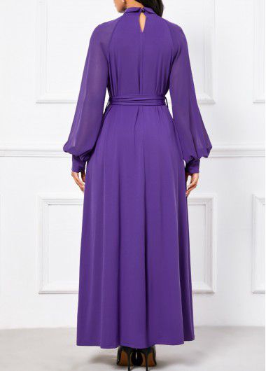 Modlily Purple Criss Cross Belted Long Sleeve Maxi Dress - XXL