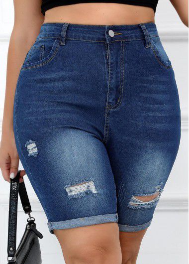 Modlily Plus Size Zipper Fly Skinny Denim Shorts - 2XL