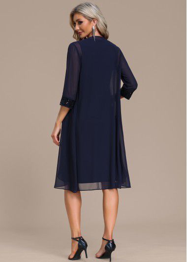 Modlily Navy Lace Sequin Shift Dress and Cardigan - M