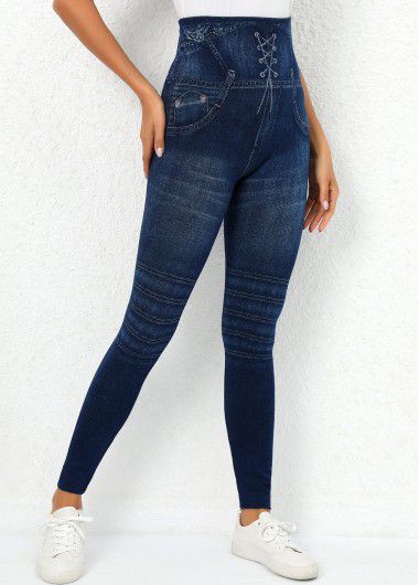 Modlily Navy High Waisted Ankle Length Leggings - 3XL