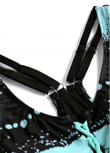 Modlily Lace Up Striped Mint Green Tankini Set - XXL