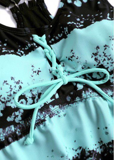 Modlily Lace Up Striped Mint Green Tankini Set - XXL