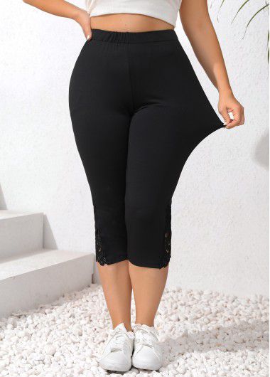 Modlily Black Patchwork Plus Size Skinny Elastic Waist Leggings - 2XL