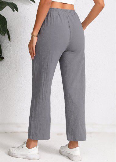 Modlily Dark Grey Pocket Elastic Waist High Waisted Pants - 3XL