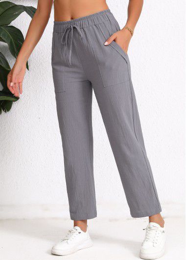 Modlily Dark Grey Pocket Elastic Waist High Waisted Pants - 3XL