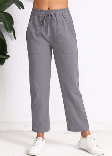Modlily Dark Grey Pocket Elastic Waist High Waisted Pants - 3XL