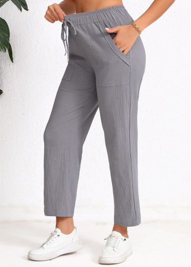 Modlily Dark Grey Pocket Elastic Waist High Waisted Pants - 3XL