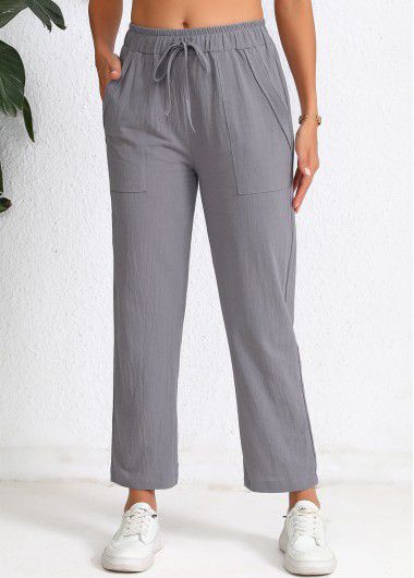 Modlily Dark Grey Pocket Elastic Waist High Waisted Pants - 3XL